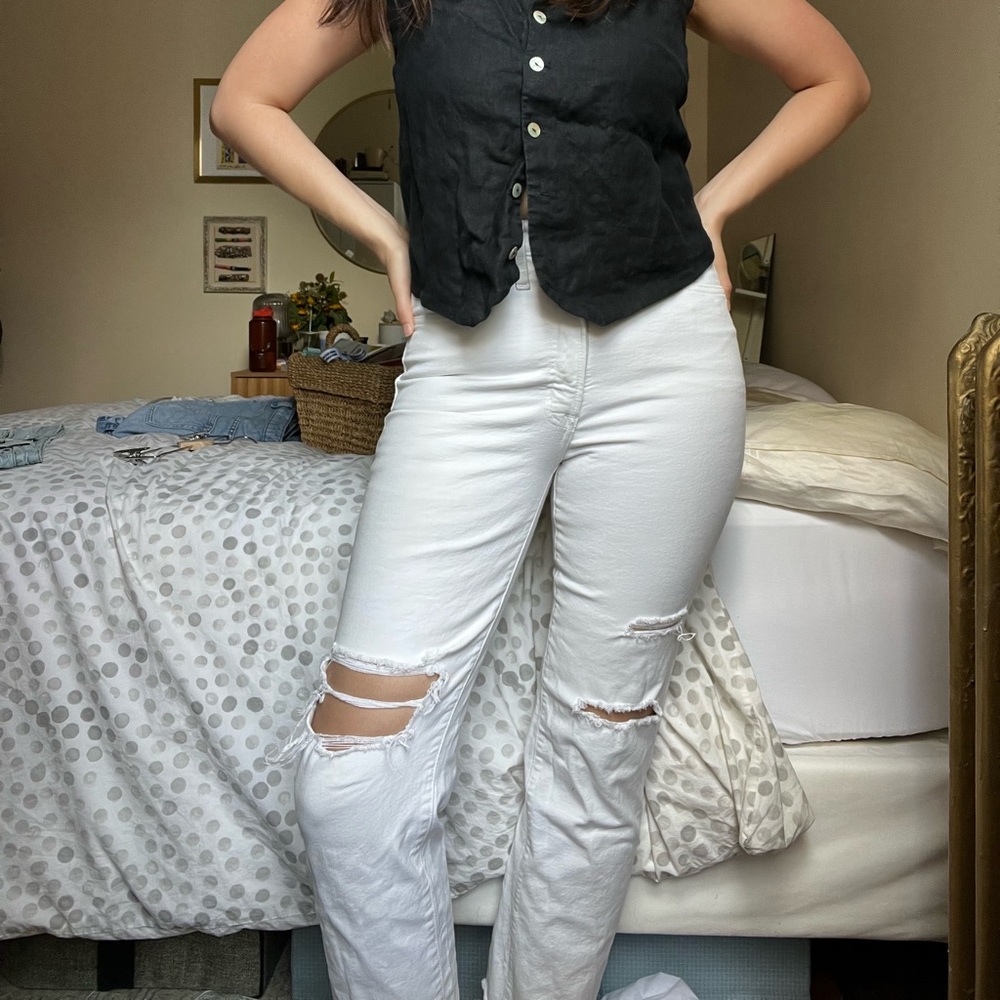 Madewell perfect vintage straight white ripped jeans size 26